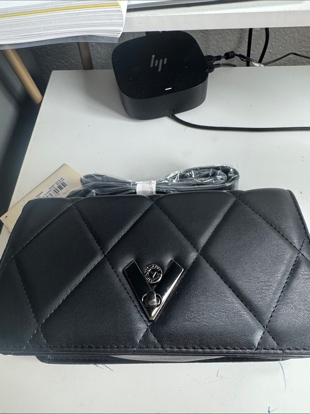 NWT Valentino Orlandi Quilted Black Crossbody Shoulder Bag - Vegan Leather